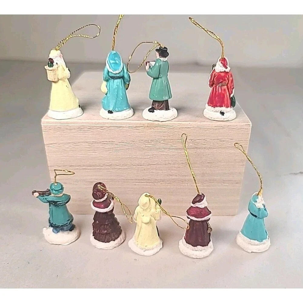 Set Of 9 Vintage Mini Ornaments Victorian Christmas Santa Claus